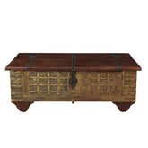 Indian Handmade Solid Wood Brass Fitted Coffee Table with Storage B11